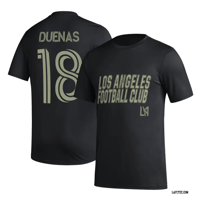 Men's LAFC ＃18 Erik Dueñas Black Name & Number Hook Second T-Shirt