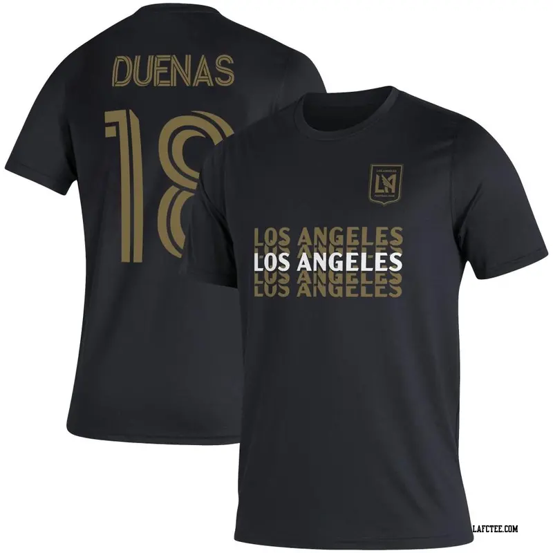 Men's LAFC ＃18 Erik Dueñas Black Name & Number Hook T-Shirt