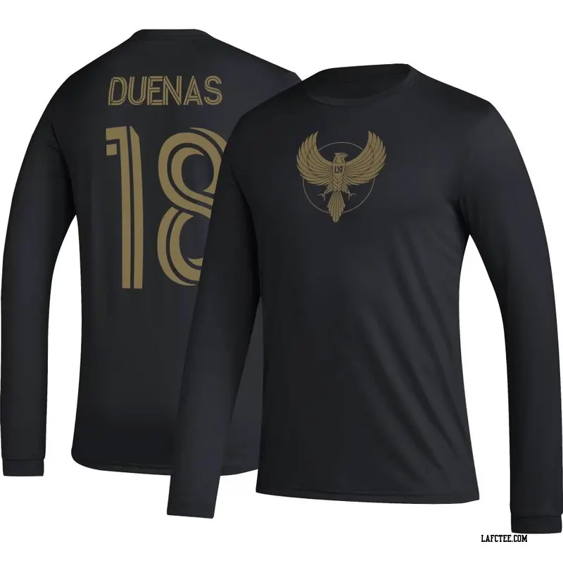 Men's LAFC ＃18 Erik Dueñas Black Name & Number Icon Long Sleeve T-Shirt