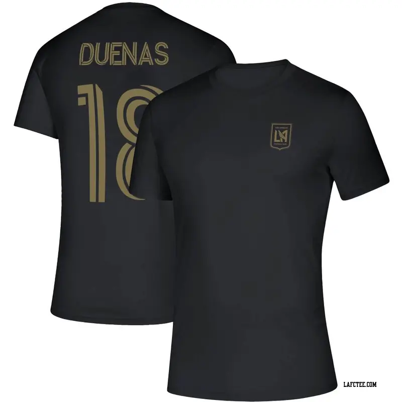 Men's LAFC ＃18 Erik Dueñas Black Name & Number Megs T-Shirt