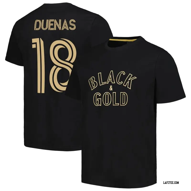 Men's LAFC ＃18 Erik Dueñas Black Name & Number Round Heavy T-Shirt