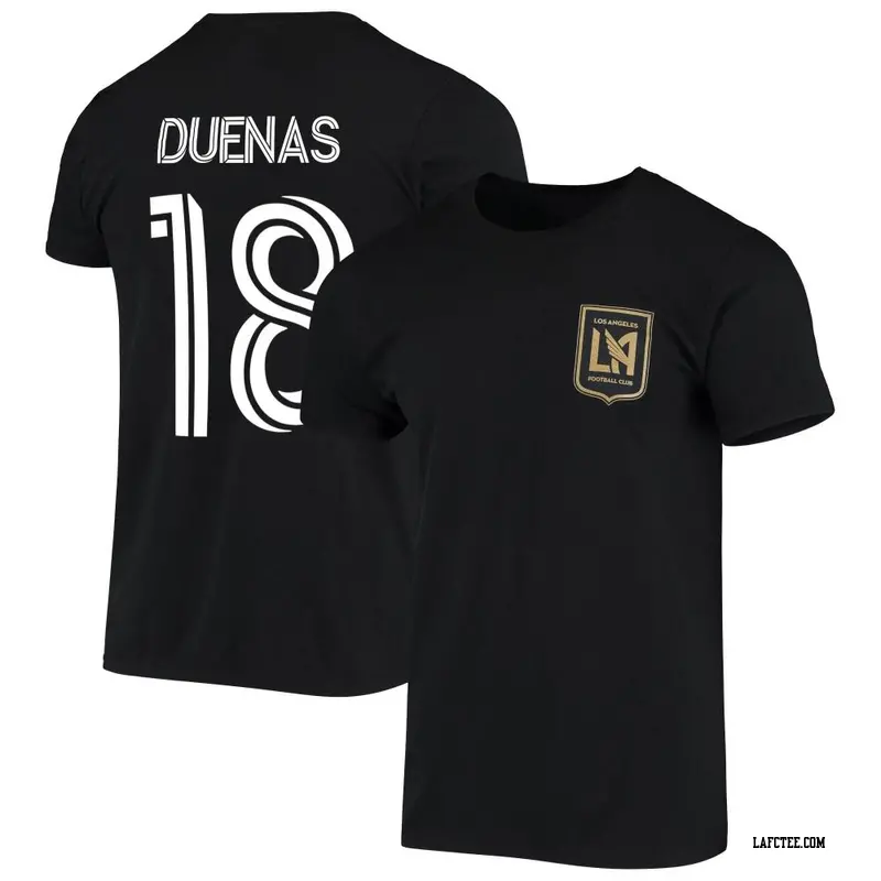 Men's LAFC ＃18 Erik Dueñas Black Name & Number Stack T-Shirt