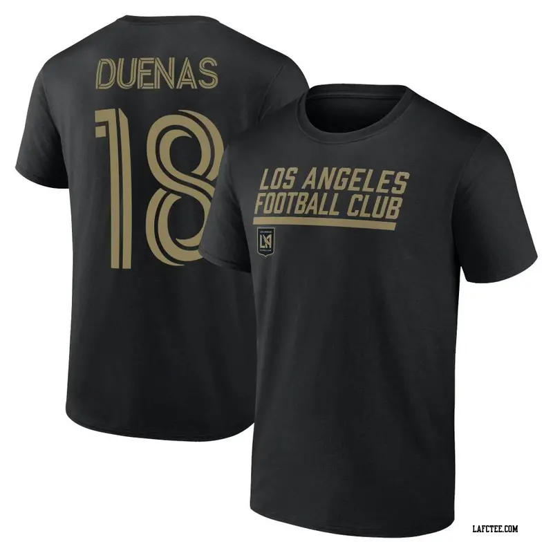 Men's LAFC ＃18 Erik Dueñas Black Name & Number Stacked Slant T-Shirt