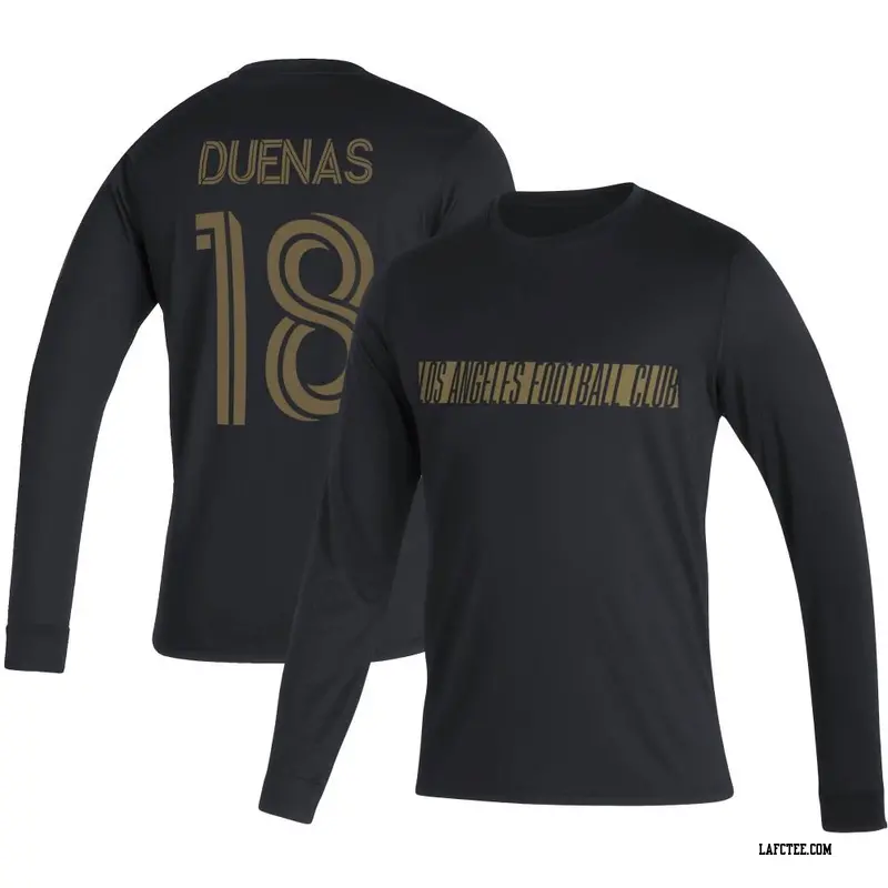 Men's LAFC ＃18 Erik Dueñas Black Name & Number Vintage Long Sleeve T-Shirt