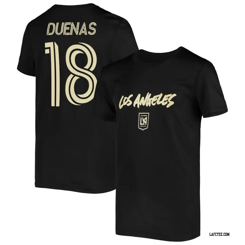 Men's LAFC ＃18 Erik Dueñas Black Name & Number Wordmark T-Shirt