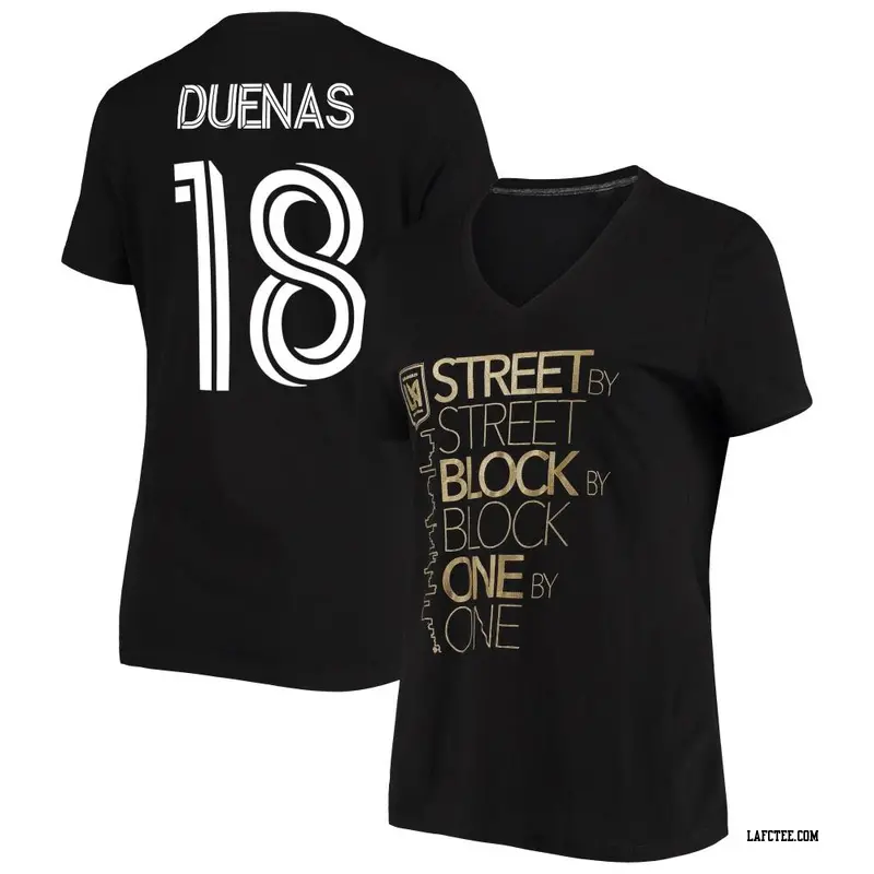 Women's LAFC ＃18 Erik Dueñas Black Name & Number Street X Street T-Shirt